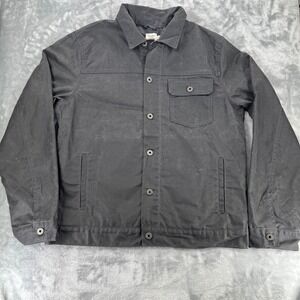 Flint and Tinder Flannel Lined Waxed Trucker Jacket Black Mens L Huckberry USA